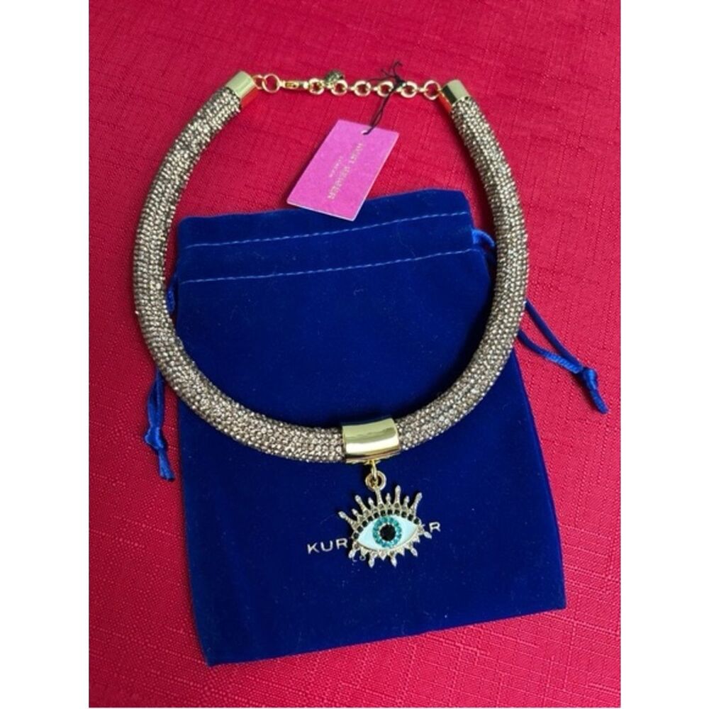 Kurt Geiger gold-tone crystal tube necklace  with blue evil eye charm
